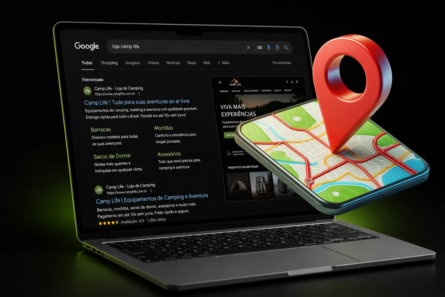 notebook apresentando tela com google